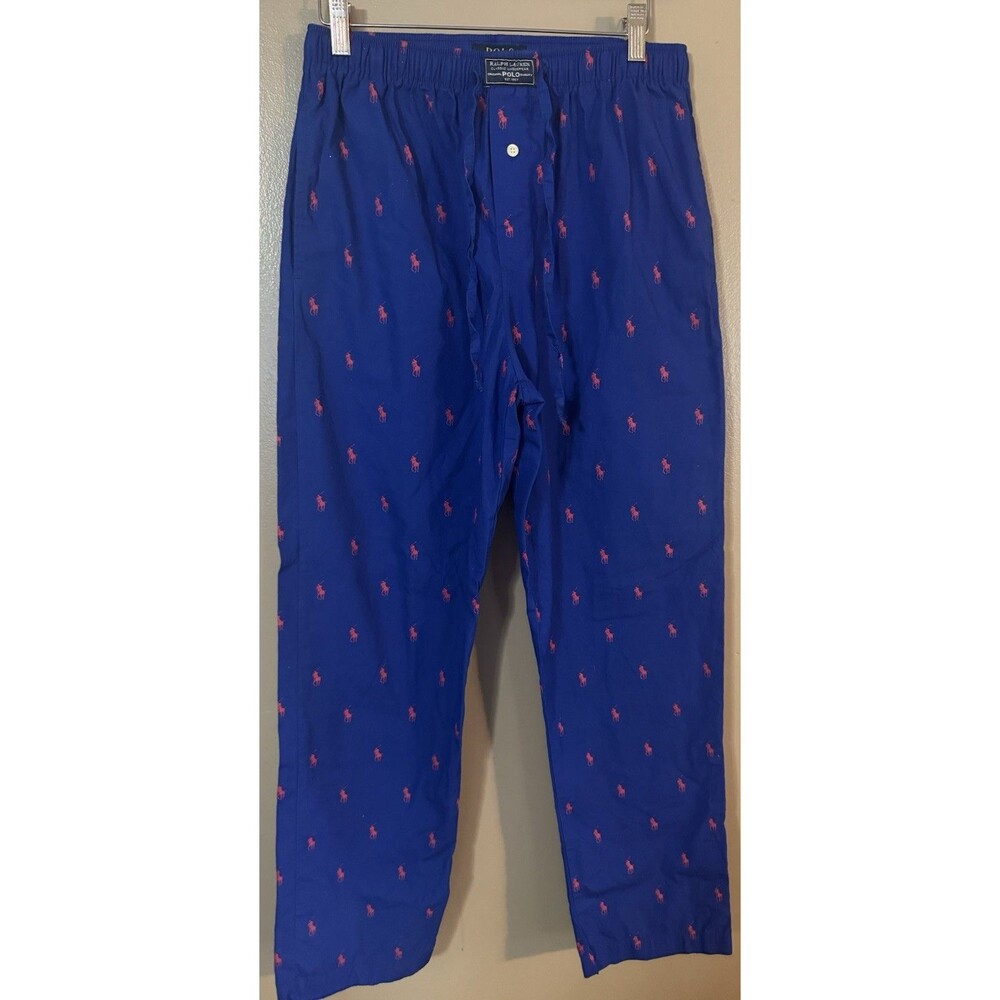 Polo Ralph Lauren Men S Pajama Pants Blue Red Pony Logo Allover Print